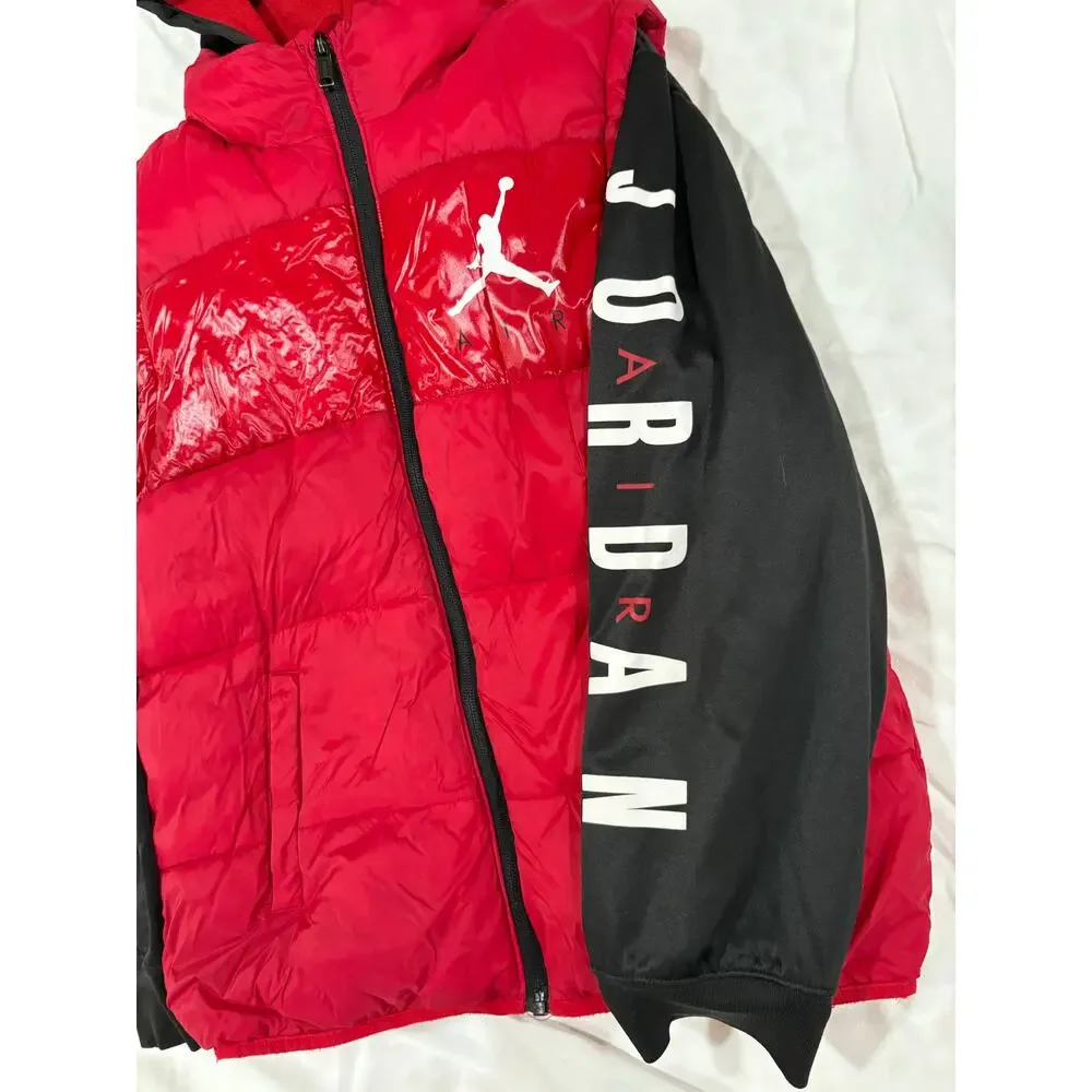 Nike Air Jordan Jacket Hooded Coat Size Large 12 year old Red & Black
